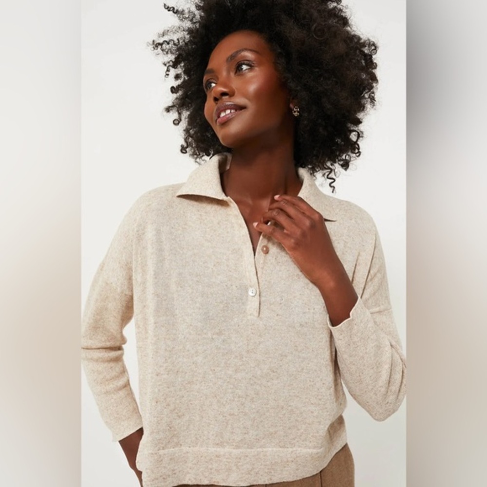Tuckernuck Tan Clayton Long Sleeve Knit Polo‎ Sweater